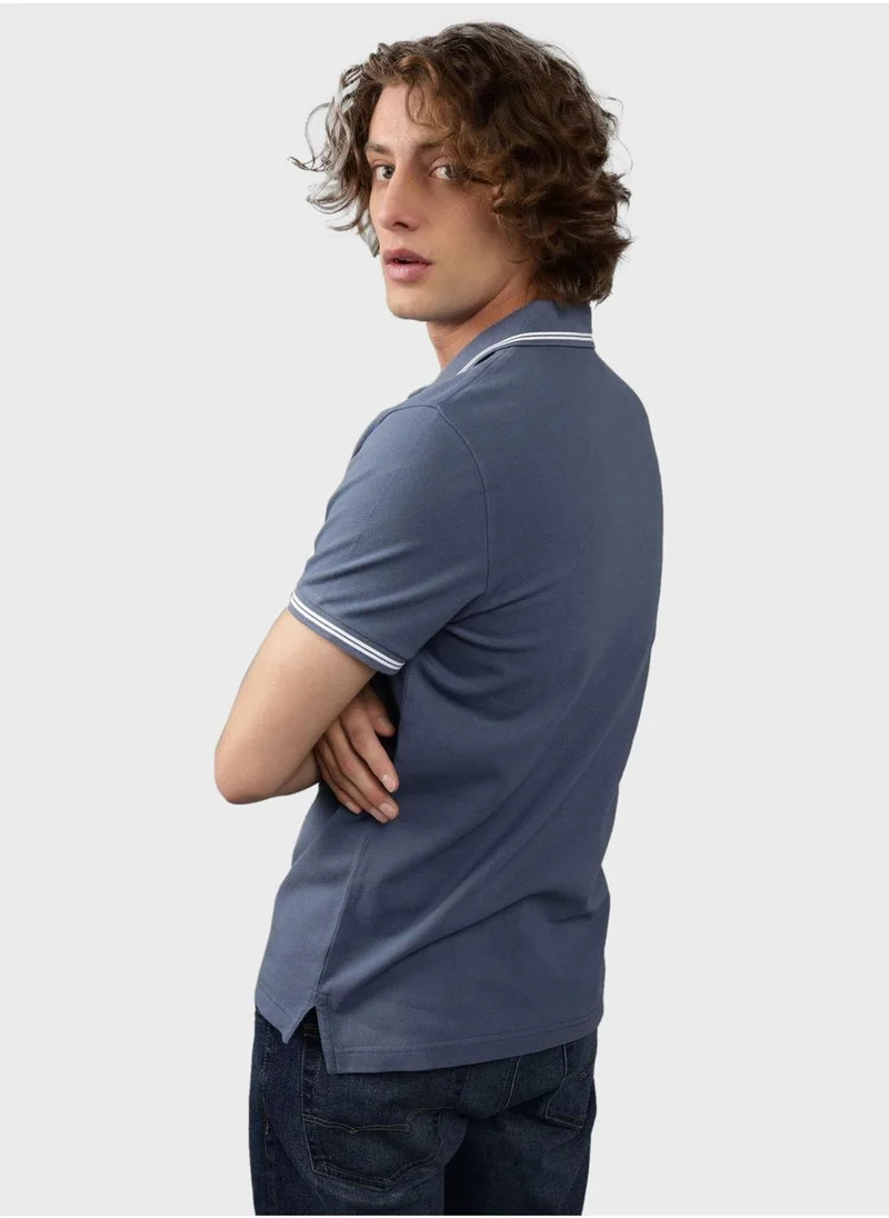 American Eagle Collar Line Logo Detail Short Sleeve Polo Shirt