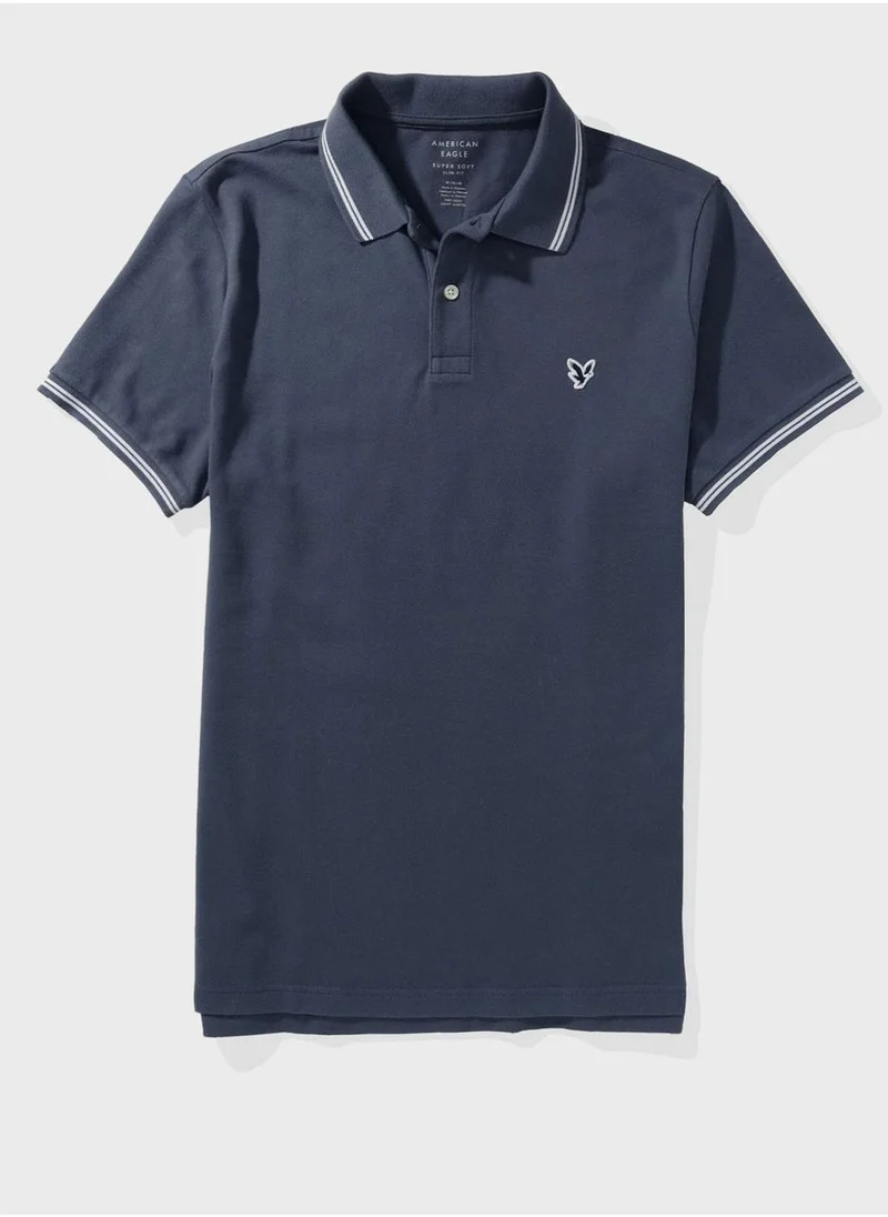 American Eagle Collar Line Logo Detail Short Sleeve Polo Shirt