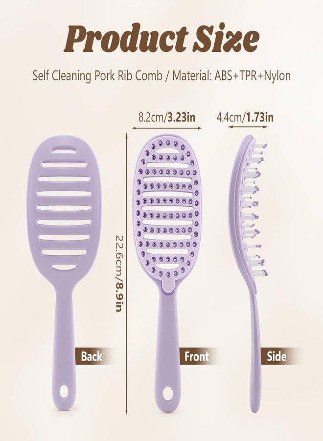 WeiLingBo Self Cleaning Hair Brush,Curved Vented Detangler Brush for Faster Blow Drying for Women Men,Wet & Dry Hair with Removable Screen Manages Tangl e and Uncontrollable Hairs(COLOR:Purple) - Image 2