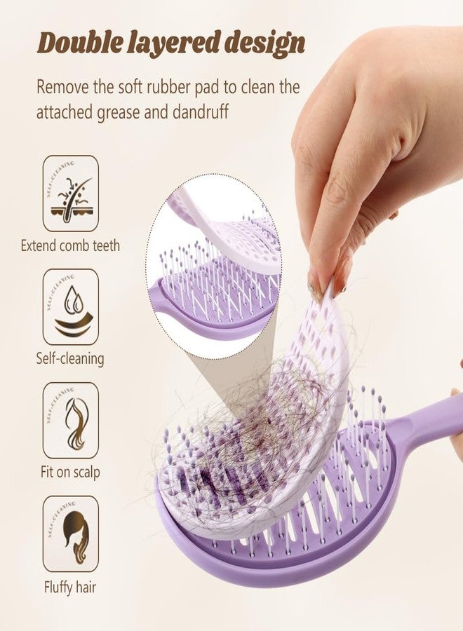 WeiLingBo Self Cleaning Hair Brush,Curved Vented Detangler Brush for Faster Blow Drying for Women Men,Wet & Dry Hair with Removable Screen Manages Tangl e and Uncontrollable Hairs(COLOR:Purple) - Image 3