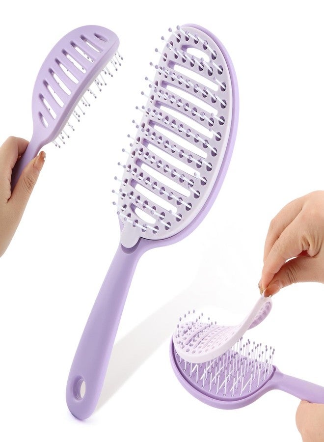 WeiLingBo Self Cleaning Hair Brush,Curved Vented Detangler Brush for Faster Blow Drying for Women Men,Wet & Dry Hair with Removable Screen Manages Tangl e and Uncontrollable Hairs(COLOR:Purple) - Image 1
