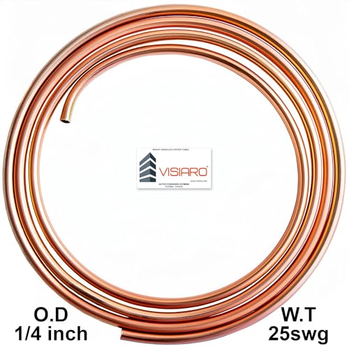 Visiaro Pure Soft Copper Tube, 3mtr, Outer Dia 1/4 inch, Wall Thickness 25 swg, 99.9% Purity, Industrial Metal, Seamless Pipe for Air Conditioning, Refrigeration, Plumbing Systems and DIY Projects - Image 2
