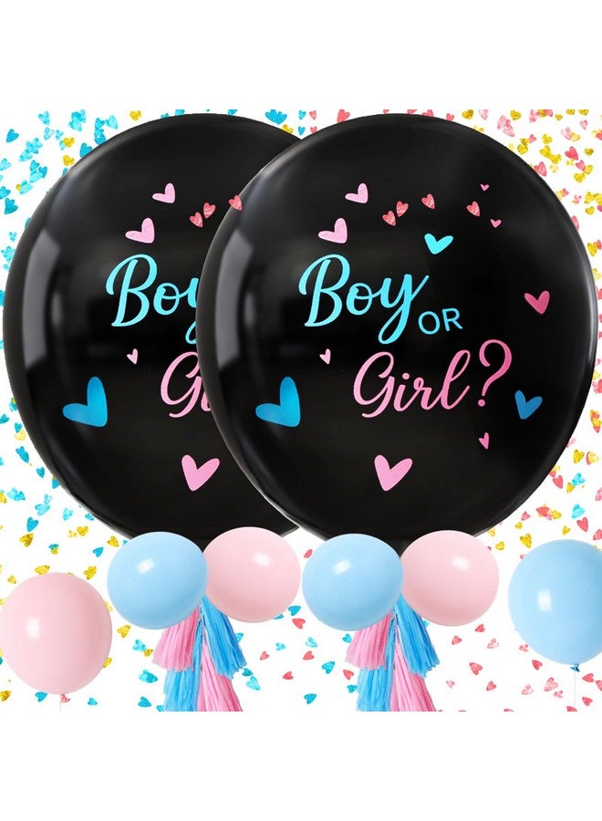 RUBFAC Gender Reveal Balloon Kit, 2pcs 36" Jumbo Black Balloons with Blue Pink Balloons, Tassels and Heart Shaped Paper Confetti for Baby Gender Reveal Party - Image 1