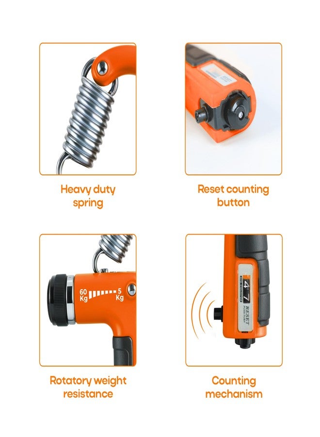 IMPETUS Adjustable Hand Grip Strengthener with In-Built Counter (5kg to 60kg) - Hand Gripper for Forearm, Wrist & Finger Exercise for Men & Women, Home & Gym Workout (Orange-Black) - Image 2