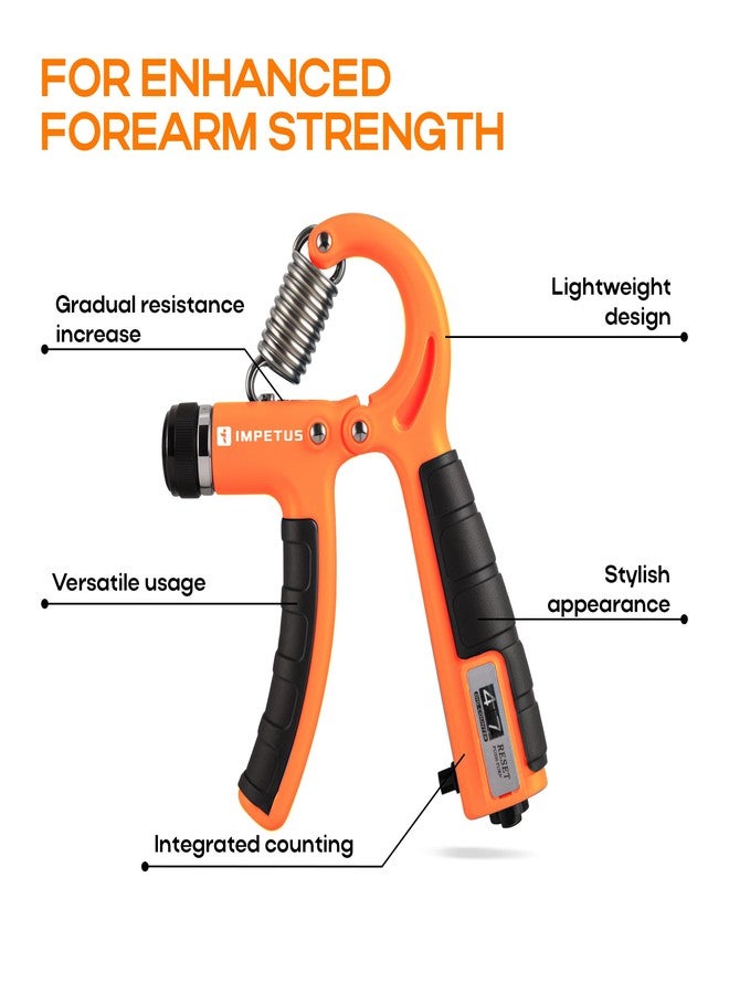 IMPETUS Adjustable Hand Grip Strengthener with In-Built Counter (5kg to 60kg) - Hand Gripper for Forearm, Wrist & Finger Exercise for Men & Women, Home & Gym Workout (Orange-Black) - Image 4