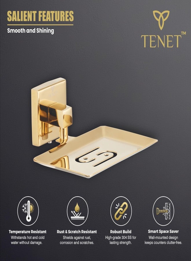 TENET Stainless Steel Soap Dish Soap Holder Soap Tray | Wall Mounted Soap Stand Basket Plate Case Shelf Organizer | Rust Proof Bathroom Accessories |1 Year Warranty (1, Gold Colour) - Image 2