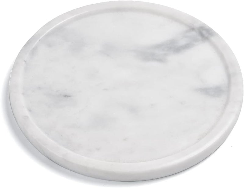 Moreast Natural Grey Marble Tray, Decorative Real Stone Round Tray, Genuine Marble Tray for Bathroom, Kitchen, Dresser, Vanity, Holding Jewelry, Perfume, Shampoo, 8" - Image 1