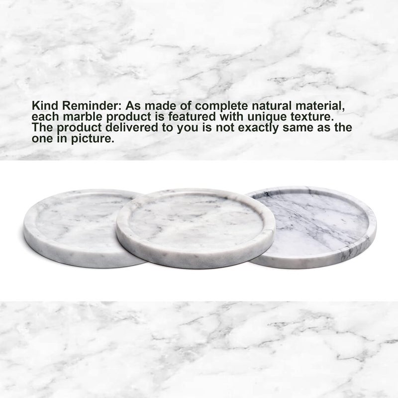 Moreast Natural Grey Marble Tray, Decorative Real Stone Round Tray, Genuine Marble Tray for Bathroom, Kitchen, Dresser, Vanity, Holding Jewelry, Perfume, Shampoo, 8" - Image 3