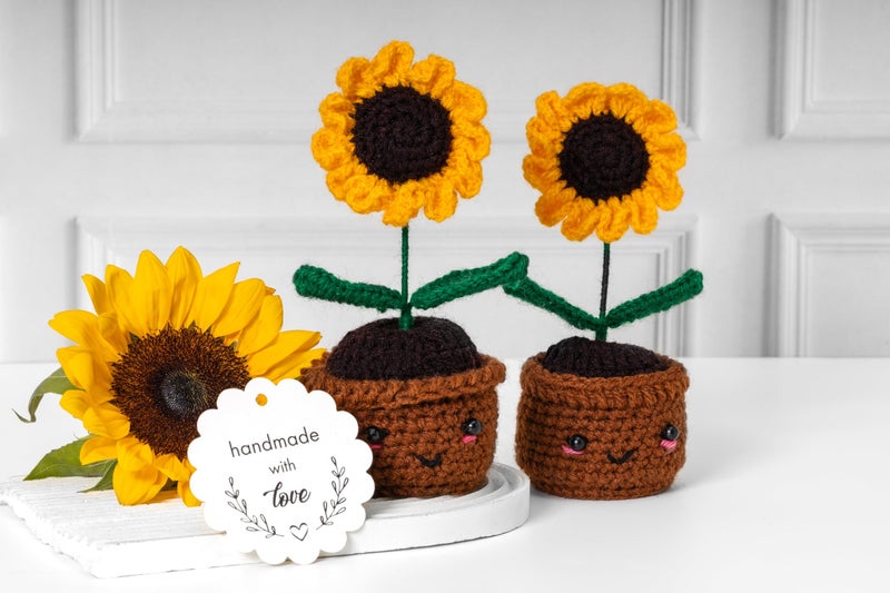 Rarejoy Gift Hamper for Women Handwoven Crochet Pot 4 Cute Little Buddhas Greeting Card Journal Combo Pack of 5 Corporate Valentine Womens Birthday Anniversary Day Gift (Sunflower Theme) - Image 4