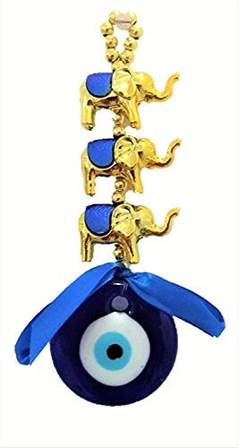 RIPE INDIA Ripe India 3 Elephant Evil Eye Hanging for Good Luck Prosperity Golden Color