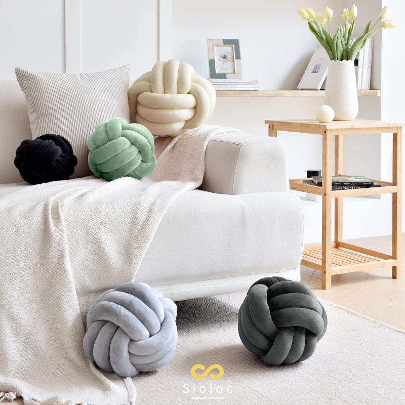 Sioloc Soft Knot Ball Pillows,Round Throw Pillow Cushion Home Decoration Plush Pillow,Throw Knotted Pillow Handmade Round Plush Pillow（7.8inches,Dark Grey） - Image 2