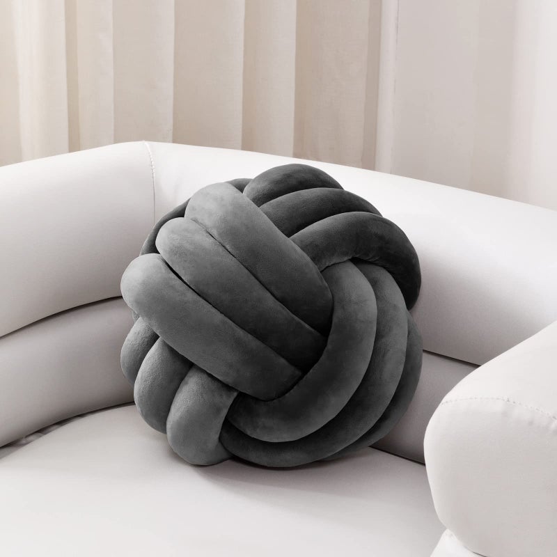 Sioloc Soft Knot Ball Pillows,Round Throw Pillow Cushion Home Decoration Plush Pillow,Throw Knotted Pillow Handmade Round Plush Pillow（7.8inches,Dark Grey） - Image 1