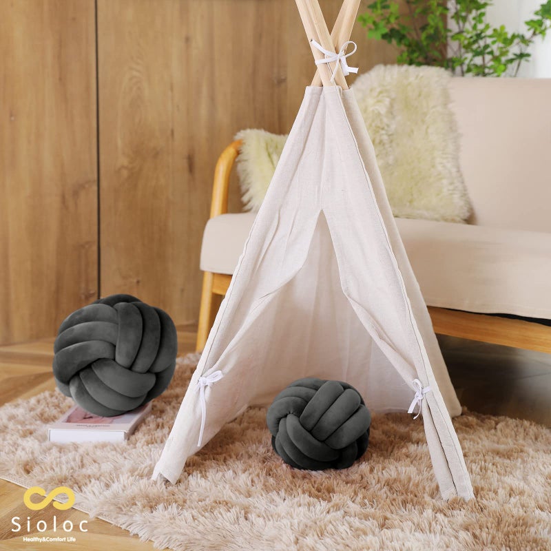 Sioloc Soft Knot Ball Pillows,Round Throw Pillow Cushion Home Decoration Plush Pillow,Throw Knotted Pillow Handmade Round Plush Pillow（7.8inches,Dark Grey） - Image 5