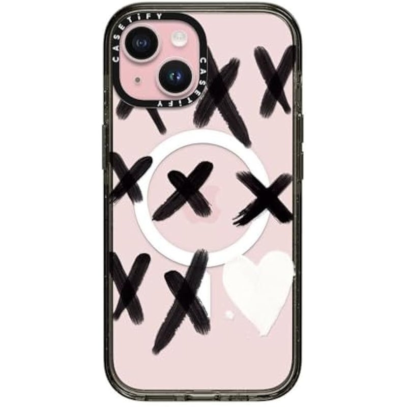 Casetify Impact Case for iPhone 15 【8.2ft 4X Military Grade Drop Protection/Compatible with Magsafe】 - xo Kisses - Clear Black - Image 1