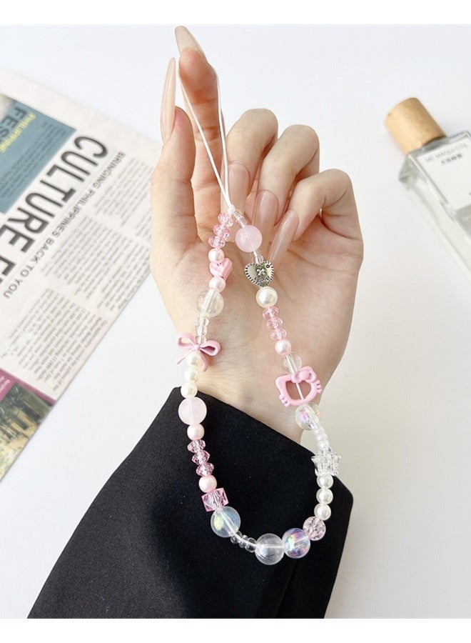 Nova future Kawaii Beaded Pearl Phone Charms Strap Cute Bowknot Cell Phone Lanyard Wrist Strap - Image 2