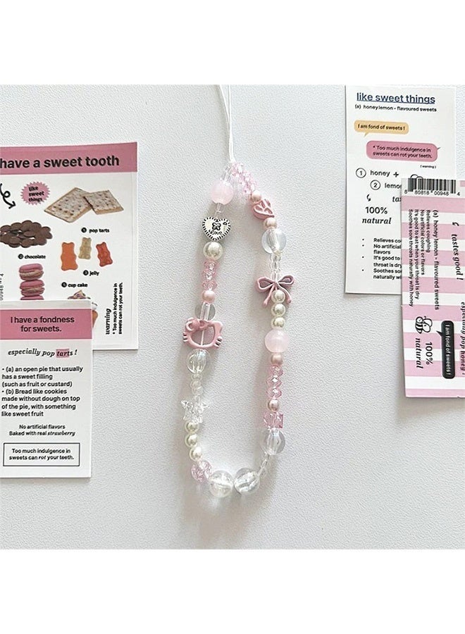 Nova future Kawaii Beaded Pearl Phone Charms Strap Cute Bowknot Cell Phone Lanyard Wrist Strap - Image 5