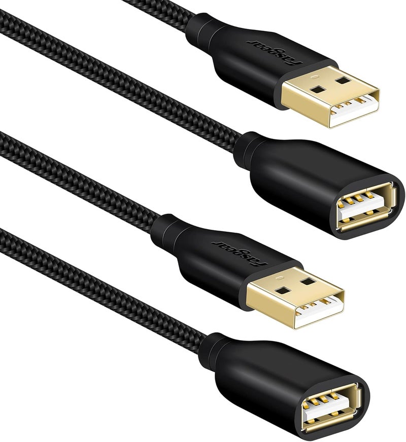 USB 2.0 Extension Cable, 2Pack 10ft a Male to a Female USB Extension Lead for Charging and Syncing - USB Extender for Printers |Cameras|Mouse|Keyboards & Other Computer Accessories Black - Image 1