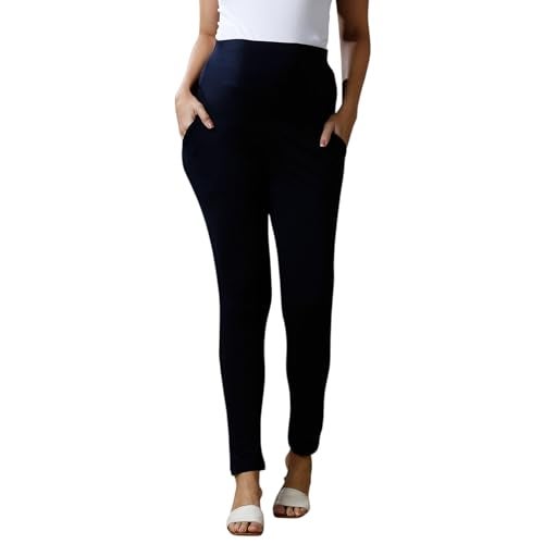 MomToBe Women Classic High Rise Cotton Maternity Leggings/Pregnancy Bottoms for Pre and Post Pregnancy (Navy Blue, X-Large) - Image 1