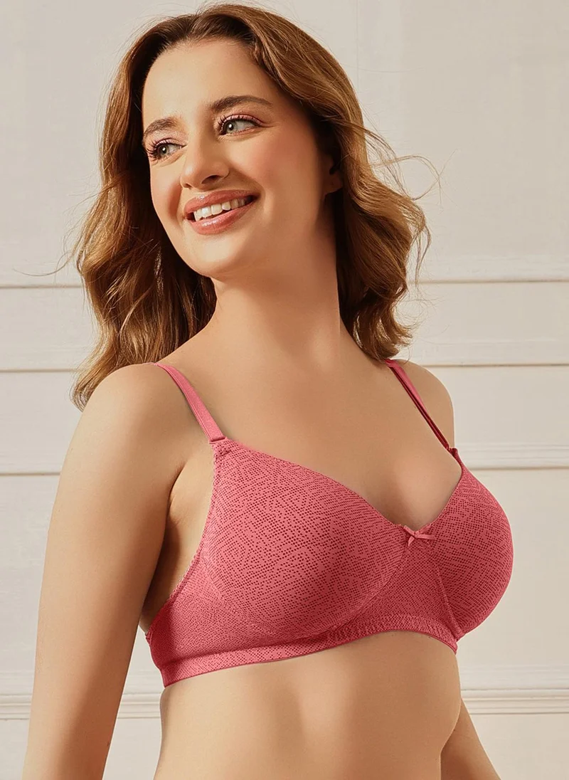 كلوفيا Clovia Padded Non-Wired Full Coverage Geometric Print Multiway T-shirt Bra in Sea Rose Colour