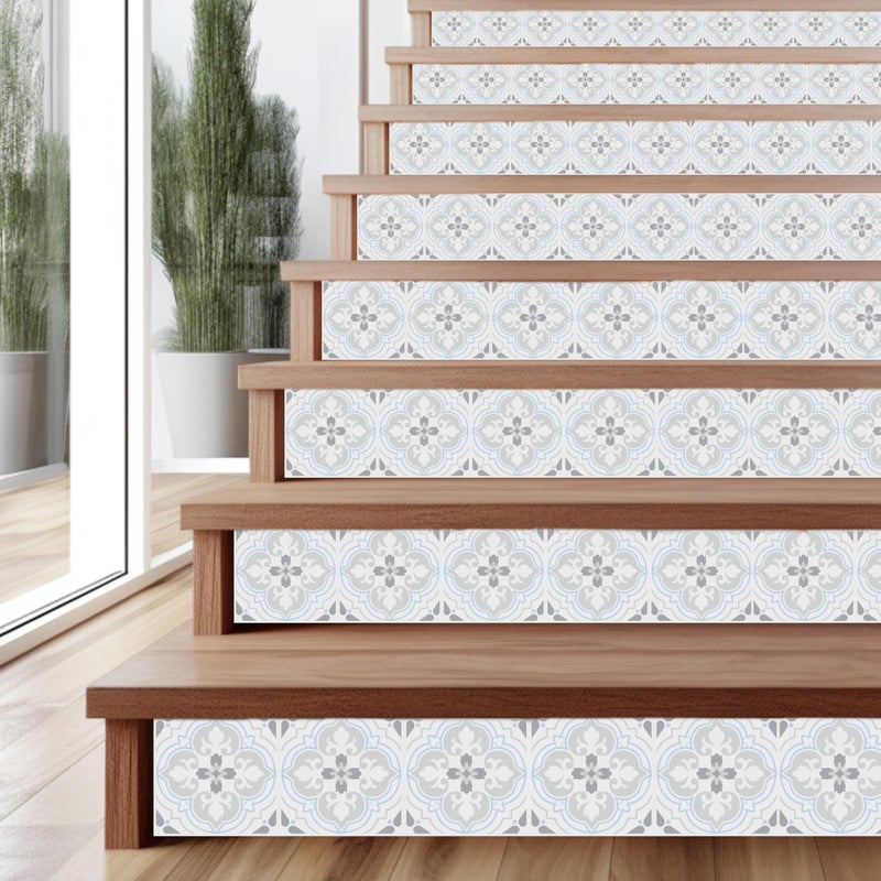 WALPLUS Peel and Stick Floral Pattern Stair Riser Decals  15 Strips  39"" x 7.1""  Easy Installation  Home Decor - Image 1