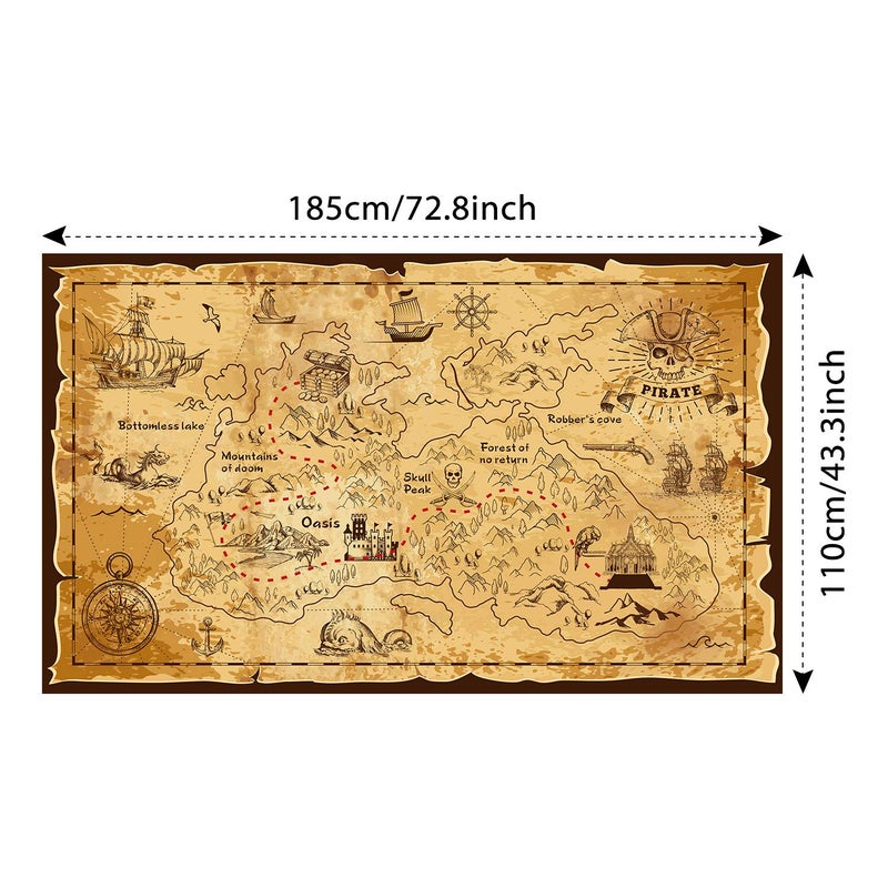 Blulu Pirate Party Decorations Halloween Treasure Map Pirate Theme Backdrop Background Jewelry Map Banner Photography for Halloween Party Supplies Carnival Birthday - Image 2