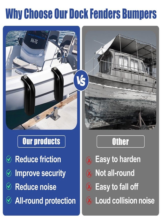 HLTIT Boat Fender Bumpers for Docking, Low Freeboard Boat Fenders,Protect Docks & Ships from Damage Caused collisions, 2 Pack（Black） - Image 5
