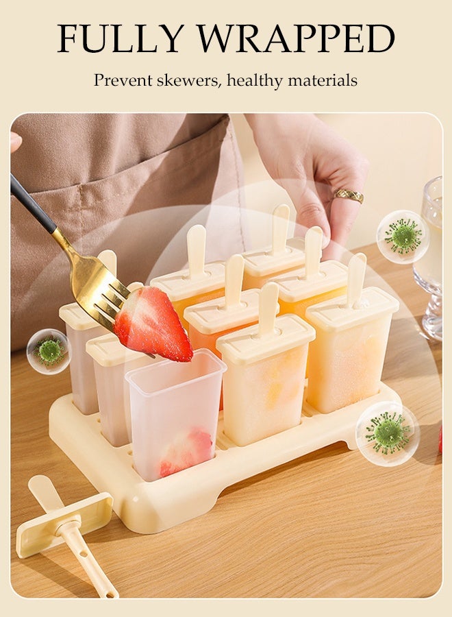 DUNISO 9Pcs Ice Lolly Moulds Reusable Non-Stick Ice Cream Moulds Set with Base and Stickers Food Grade BPA-Free Single Pack Ice Pop Moulds Frozen Ice Popsicle Easy Release Mold Kit for DIY Home Kitchen Tools - Image 2