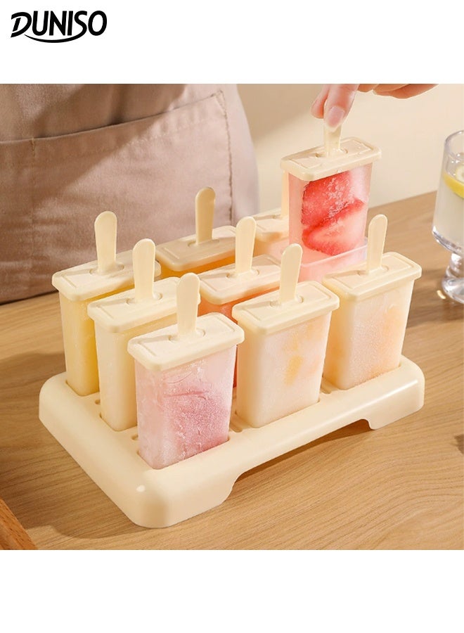 DUNISO 9Pcs Ice Lolly Moulds Reusable Non-Stick Ice Cream Moulds Set with Base and Stickers Food Grade BPA-Free Single Pack Ice Pop Moulds Frozen Ice Popsicle Easy Release Mold Kit for DIY Home Kitchen Tools - Image 1