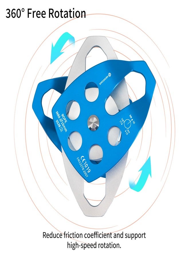 NewDoar 30 KN CE Certified Large Rescue Pulley Double Sheave with Swing Plate for Outdoor Mountaineering Rock Climbing Rescue(Blue 1pcs) - Image 4