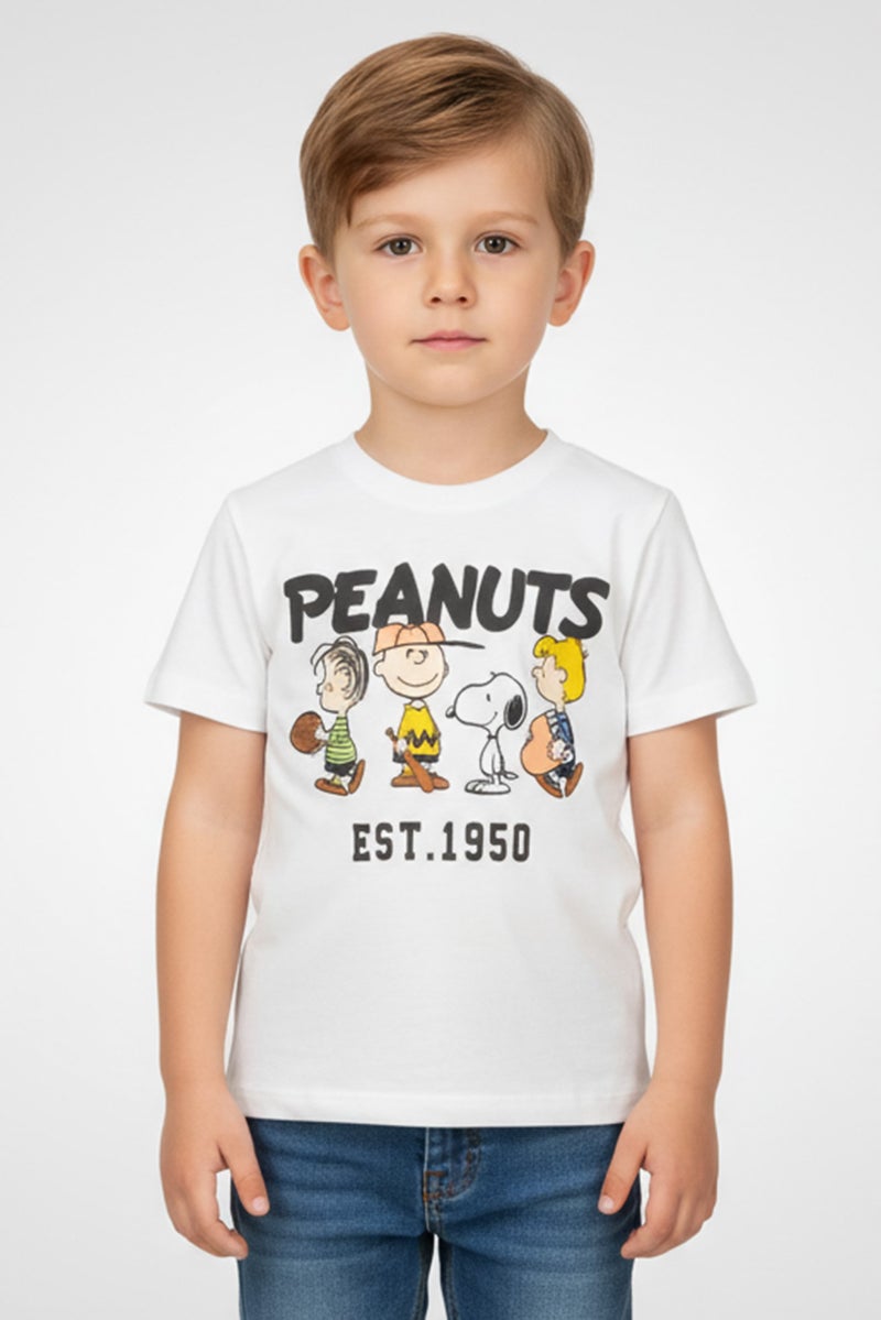 Peanuts Toddlers Boy Graphic Print Short Sleeve T-Shirt, White - Image 1
