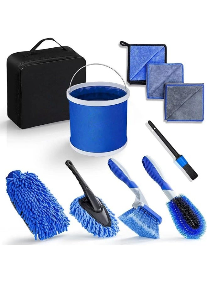 Soofam Car Wash Detailing Kit Cleaning Kits with Bag Collapsible Bucket Wash Mitt Sponge Towels Tire Brush  Complete Interior Exterior Car Washing Supply Set Blue - Image 1
