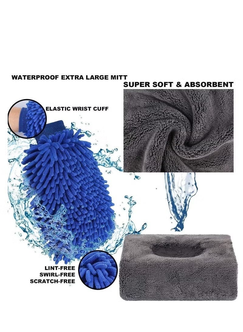 Soofam Car Wash Detailing Kit Cleaning Kits with Bag Collapsible Bucket Wash Mitt Sponge Towels Tire Brush  Complete Interior Exterior Car Washing Supply Set Blue - Image 3