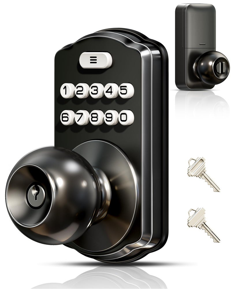 Veise Keypad Door Knob Lock, Keyless Entry Digital Lock with Handle, Electronic Smart Knob for Front Door & Bedroom, Easy Install, Auto Lock, Passage Mode, Anti-Peeping Password, Matte Black - Image 1