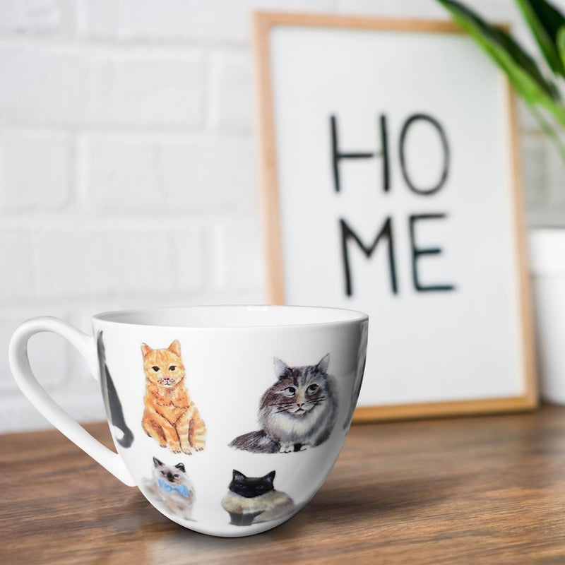 MFoffice Cute Cat Mugs for Daily Coffee and Tea, Premium 20 oz Bone China Coffee Tea Hug Mug, Perfect Holiday, Birthday, and Christmas Gift for Cat Lovers, Designed in England by Harvest Green Studio - Image 5