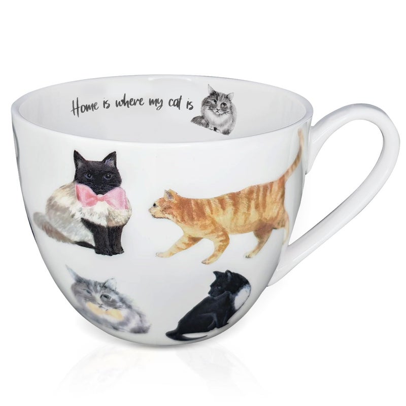 MFoffice Cute Cat Mugs for Daily Coffee and Tea, Premium 20 oz Bone China Coffee Tea Hug Mug, Perfect Holiday, Birthday, and Christmas Gift for Cat Lovers, Designed in England by Harvest Green Studio - Image 1