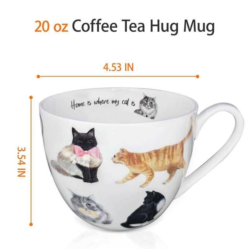 MFoffice Cute Cat Mugs for Daily Coffee and Tea, Premium 20 oz Bone China Coffee Tea Hug Mug, Perfect Holiday, Birthday, and Christmas Gift for Cat Lovers, Designed in England by Harvest Green Studio - Image 3