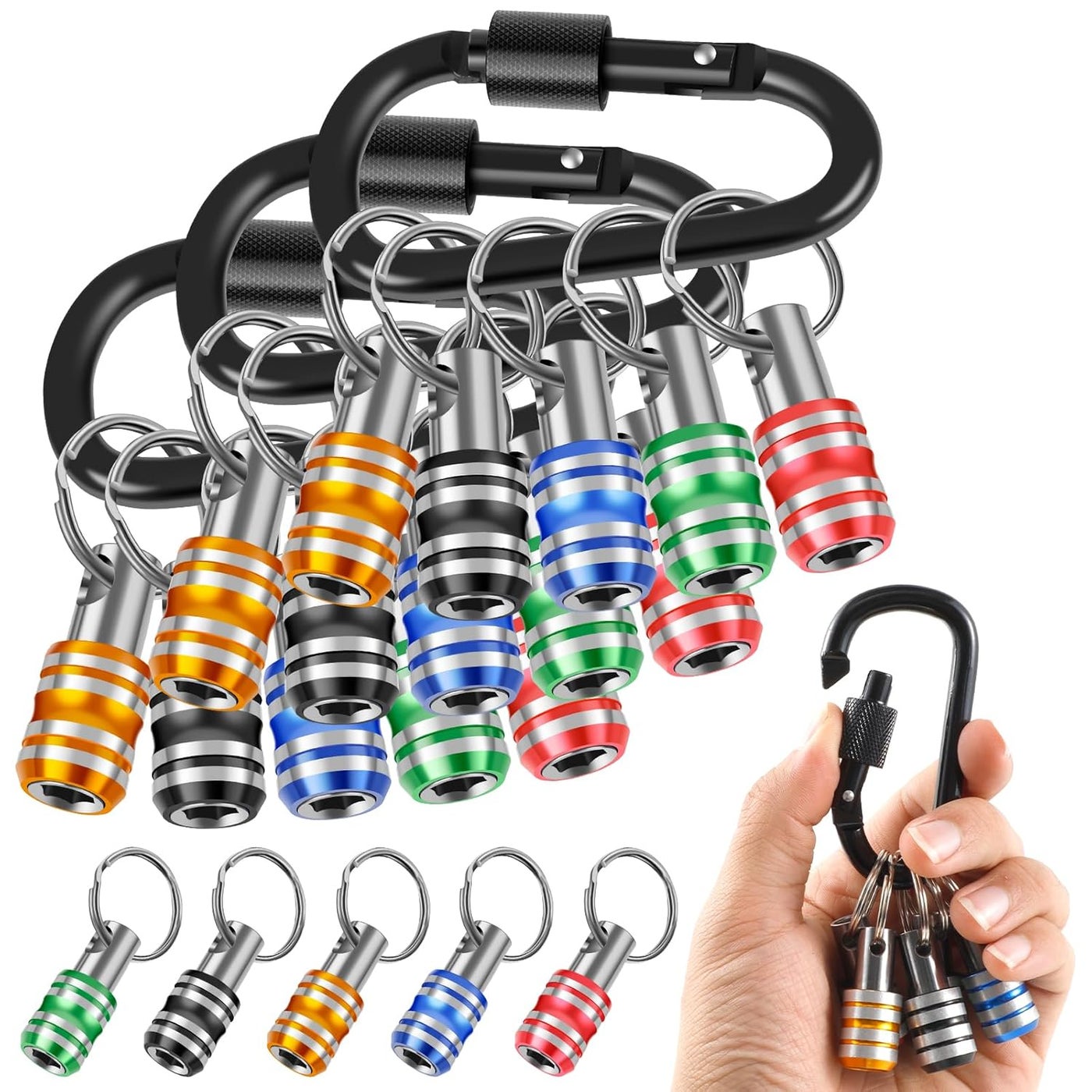 1/4 inch Hex Shank Aluminum Alloy Screwdriver Bits Holder, Light-Weight Drill Fast Change Hand-held Bit Holder for Screwdrivers, Flexible Drill Bit Extension Set (3 Set(15pcs Holders))