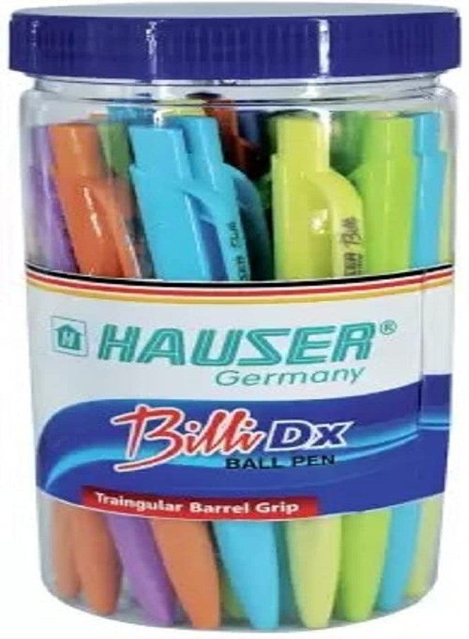 Hauser Billi 0.5mm Ball Pen Jar | Retractable Mechanism With Comfortable Grip | Smudge Free & Smooth Writing Experience | Refillable | Blue Ink, of 25 Pens - Image 1