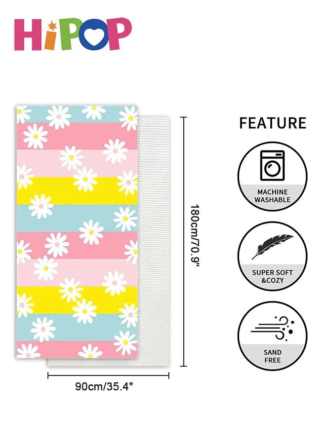 HIPOP Beach Towel, 70.9" x 35.4" Microfiber Beach Towel Oversized Travel Towel for Adults, Quick Dry, Sand Free, Compact, Lightweight,  Ideal for Camping, Gym, Beach, Swimming, Backpacking (Daisy-Pattern) - Image 2