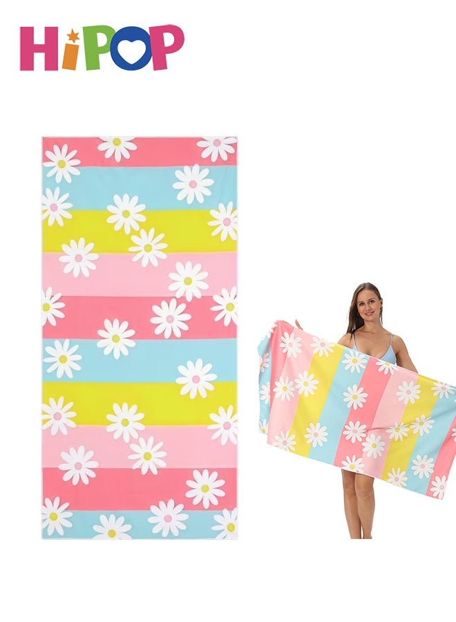 HIPOP Beach Towel, 70.9" x 35.4" Microfiber Beach Towel Oversized Travel Towel for Adults, Quick Dry, Sand Free, Compact, Lightweight,  Ideal for Camping, Gym, Beach, Swimming, Backpacking (Daisy-Pattern) - Image 1
