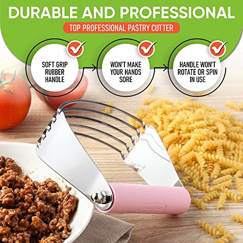 Spring Chef Large Dough Blender For Baking, Professional Dough Cutter Tool, Stainless Steel Puff Pastry Cutter Tool, Dishwasher Safe Pastry Blender for Easy Mixing - Pink Lemonade - Image 5