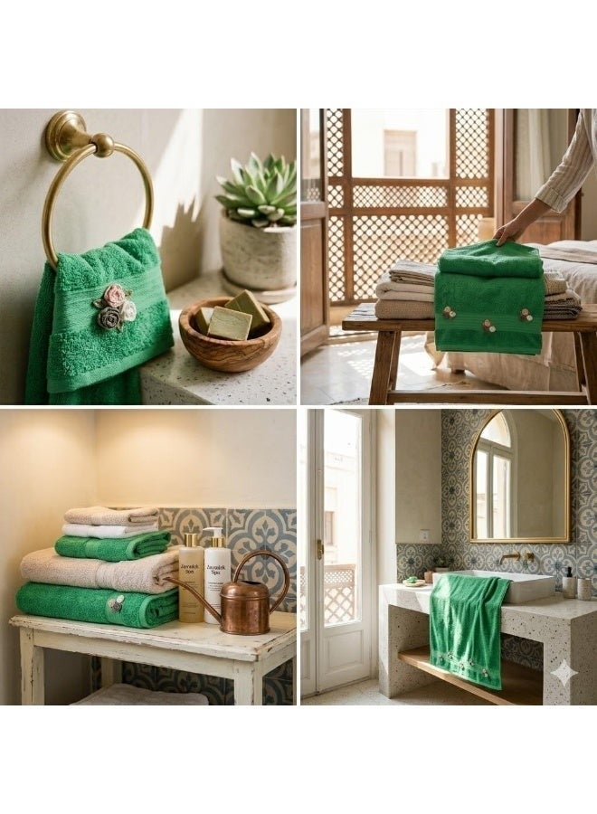 MOVEX Handmade Premium Embroidery Cotton Text - Hotel Quality 70x140cm - 500g - Made in Egypt (Green) - Image 3