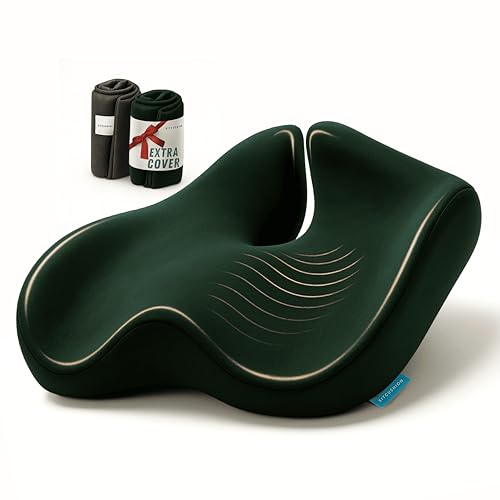 SitCushion Orthopedic Coccyx Cushion for Tailbone Pain Relief Sciatica and Back Pain XL Memory Foam Seat Cushions for Office Chairs Car Gaming Ergonomic Cushion with Removable Spare Cover Green - Image 1