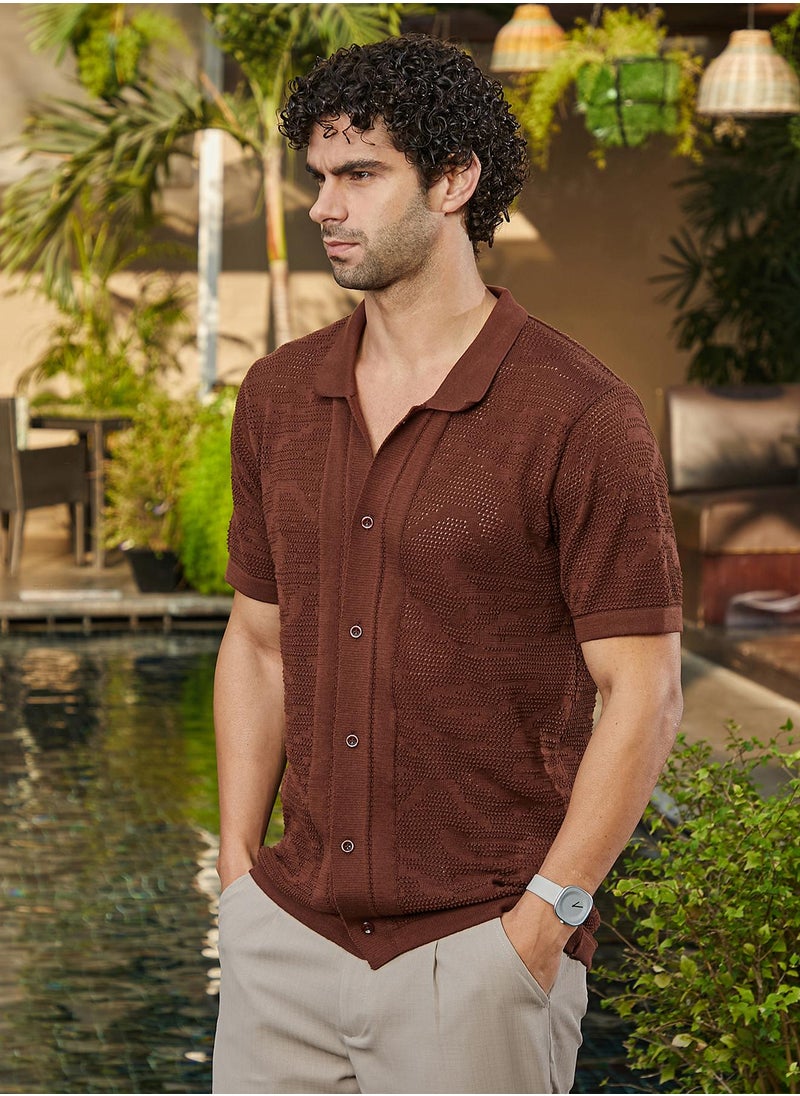 كامبوس سوترا Men's Russet Brown Fluid-Knit Polo Shirt  - Image 3