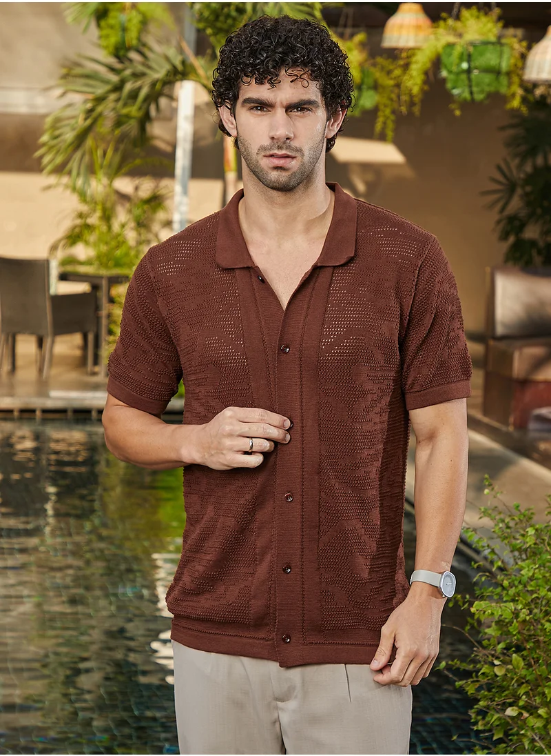 كامبوس سوترا Men's Russet Brown Fluid-Knit Polo Shirt