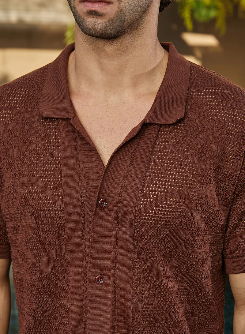 كامبوس سوترا Men's Russet Brown Fluid-Knit Polo Shirt