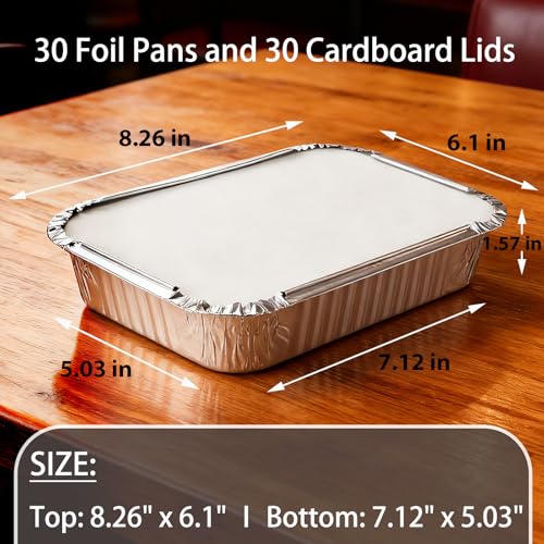 Homewarm Aluminum Foil Pans with Lids - 2.25 LB To Go Food Containers Disposable Tin Foil Meal Prep Containers with Lids, 30 Pans and 30 Cardboard Covers for Baking, Freezer & Food Storage, 8.5" X 6" (30 Pack) - Image 4