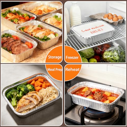 Homewarm Aluminum Foil Pans with Lids - 2.25 LB To Go Food Containers Disposable Tin Foil Meal Prep Containers with Lids, 30 Pans and 30 Cardboard Covers for Baking, Freezer & Food Storage, 8.5" X 6" (30 Pack) - Image 2