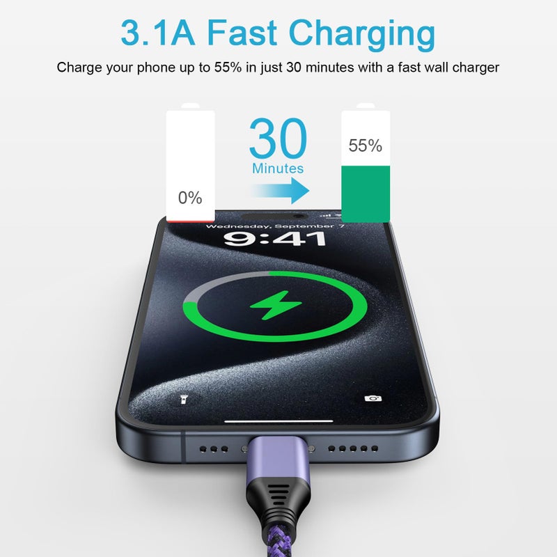 FiveBox for iPhone 16e 17 Pro Max Air, 6FT Fast USB Type C Cable Phone Charger Charging Cord for iPhone 16e, 16, 16 Pro Max, 16 Pro, 16 Plus, 15, 15 Pro Max Plus, LG Stylo 4 5 6, Car Carplay Power Cord Wire - Image 2