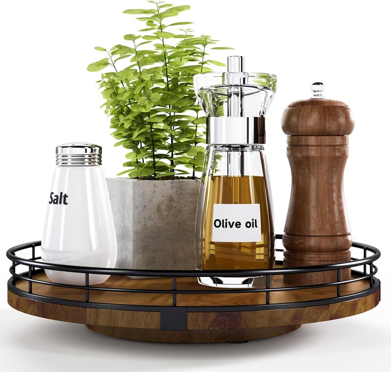 AMH Farmhouse Oak 10" Lazy Susan Turntable Organizer for Cabinet, Round Wooden Lazy Susan Organization and Storage for Dining Table, Pantry, Kitchen, Countertop, Cupboard,Home Decor, Walnut Wood - Image 1